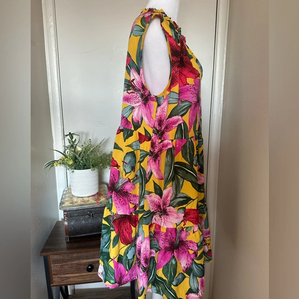 Floral Sleeveless Dress - Yellow and Pink women size 14 - Picture 4 of 11